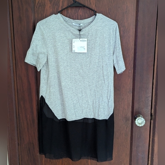 Zara Tops - New with Tags Zara Gray Short Sleeve Black Sheer Tunic Blouse Size Medium